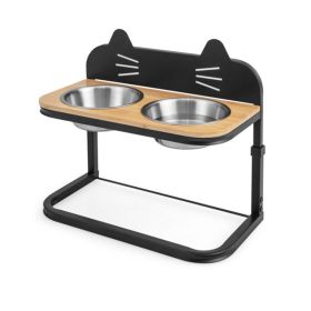 Raised Pets Cats Dog Feeding Station Elevated Pet Feeder (Color: Black & Natural, type: Style B)